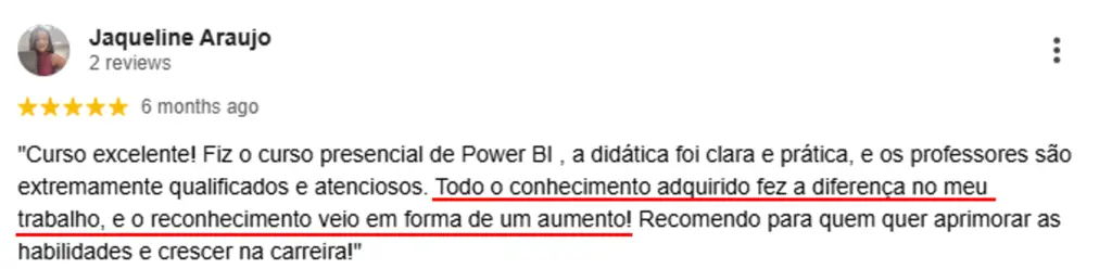 Avaliação 5 estrelas: reconhecimento veio em forma de aumento após o curso