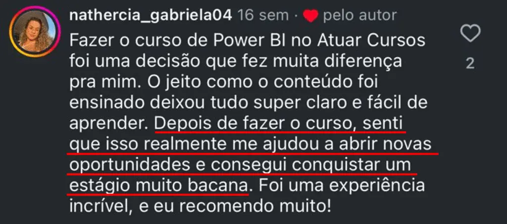 Depoimento: curso de Power BI ajudou a conquistar um estágio